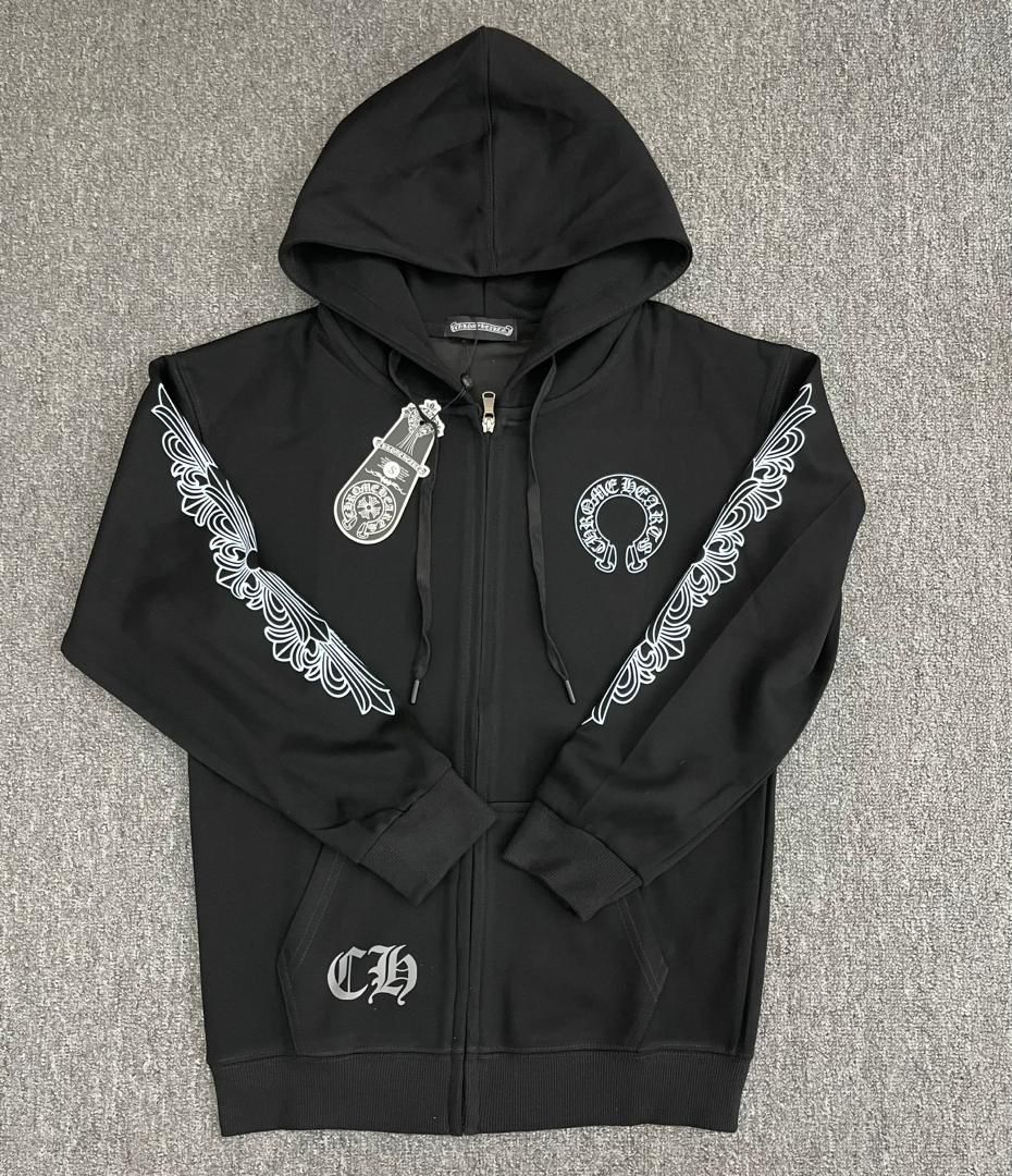 BLACK GRAPHIC ZIP HOODIE